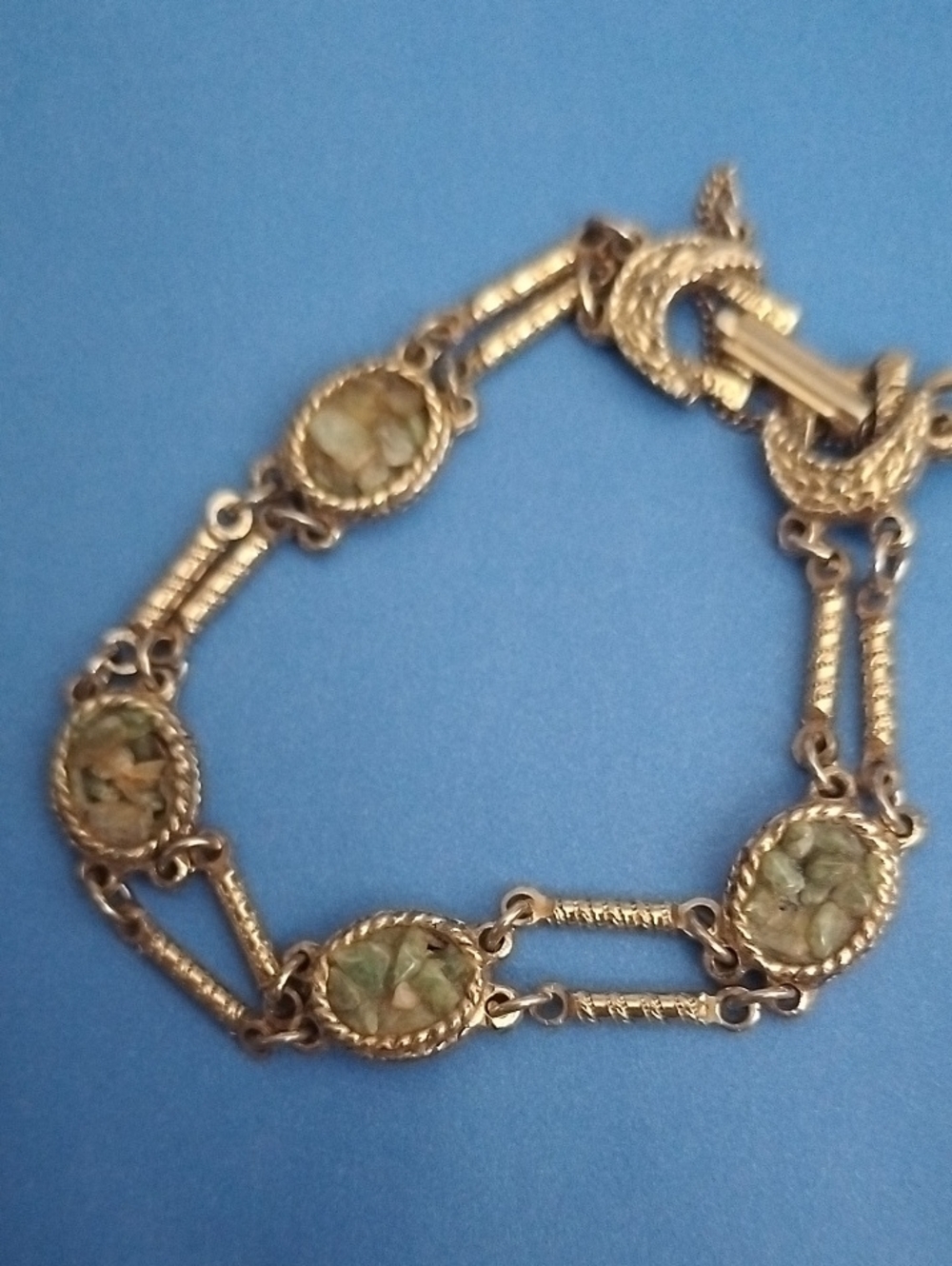 Antique Gold-Tone Green Inlay Link Bracelet - Women Jewelry